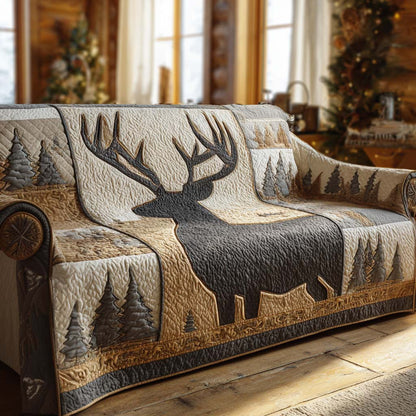 Twilight Elk Quilted Sofa Cover Xmas Home Decor Deer Themed Gifts For Him - Pvr