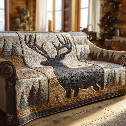 Twilight Elk Quilted Sofa Cover Xmas Home Decor Deer Themed Gifts For Him - Pvr