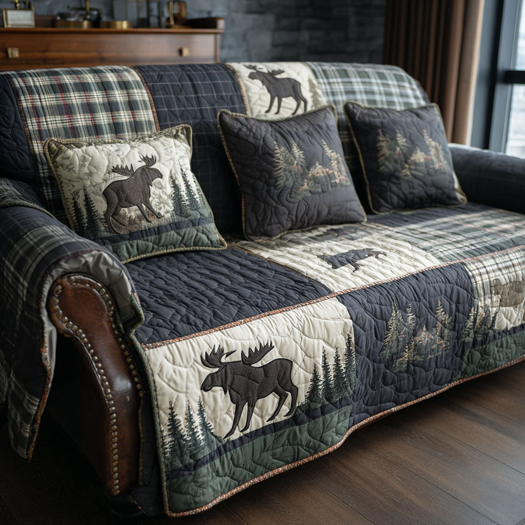 Rustic Valley Quilted Sofa Cover Holiday Home Decor Reindeer Christmas Presents - Pvr