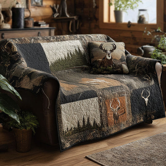 Mountain Timber Quilted Sofa Cover Reindeer Couch Furniture Unique Art Gifts For Sister - Pvr