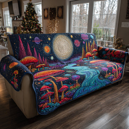Space Mushroom Quilted Sofa Cover Glow In The Mushroom Design Home Decor Gift For Girls - Pvr
