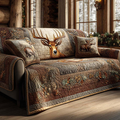 Rustic Majesty Quilted Sofa Cover Deer Sofa Modern Holiday Decor Art Christmas Gift - Pvr