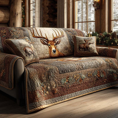 Rustic Majesty Quilted Sofa Cover Deer Sofa Modern Holiday Decor Art Christmas Gift - Pvr
