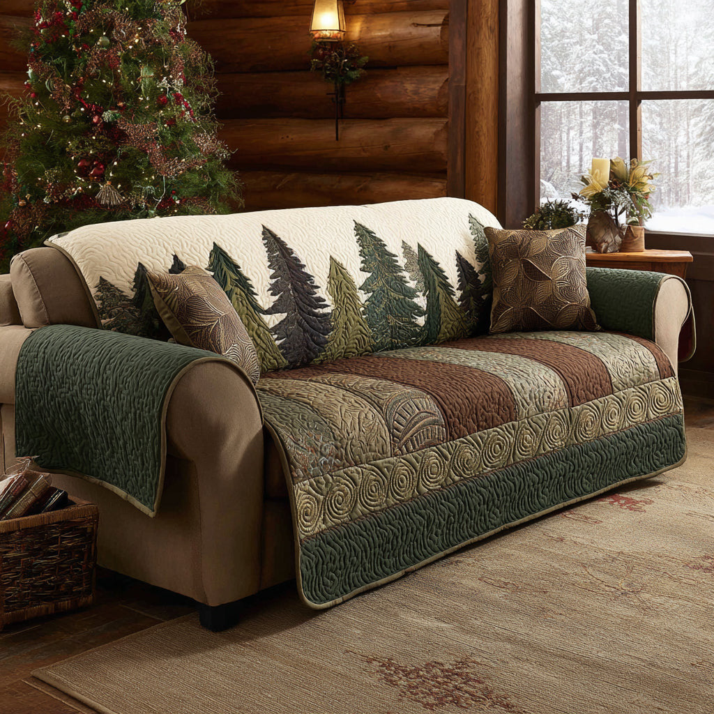 Quiet Forest Quilted Sofa Cover Woodland Cozy Cabin Home Decor Gift For Nature Lovers - Pvr