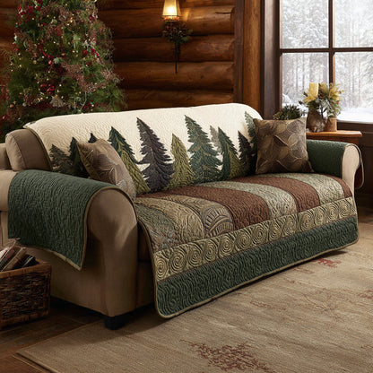 Quiet Forest Quilted Sofa Cover Woodland Cozy Cabin Home Decor Gift For Nature Lovers - Pvr