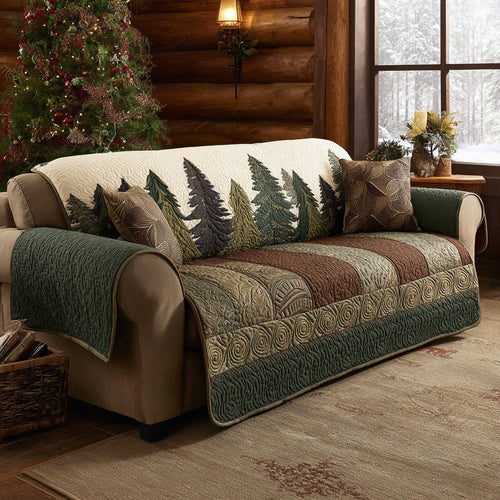 Quiet Forest Quilted Sofa Cover Woodland Cozy Cabin Home Decor Gift For Nature Lovers - Pvr