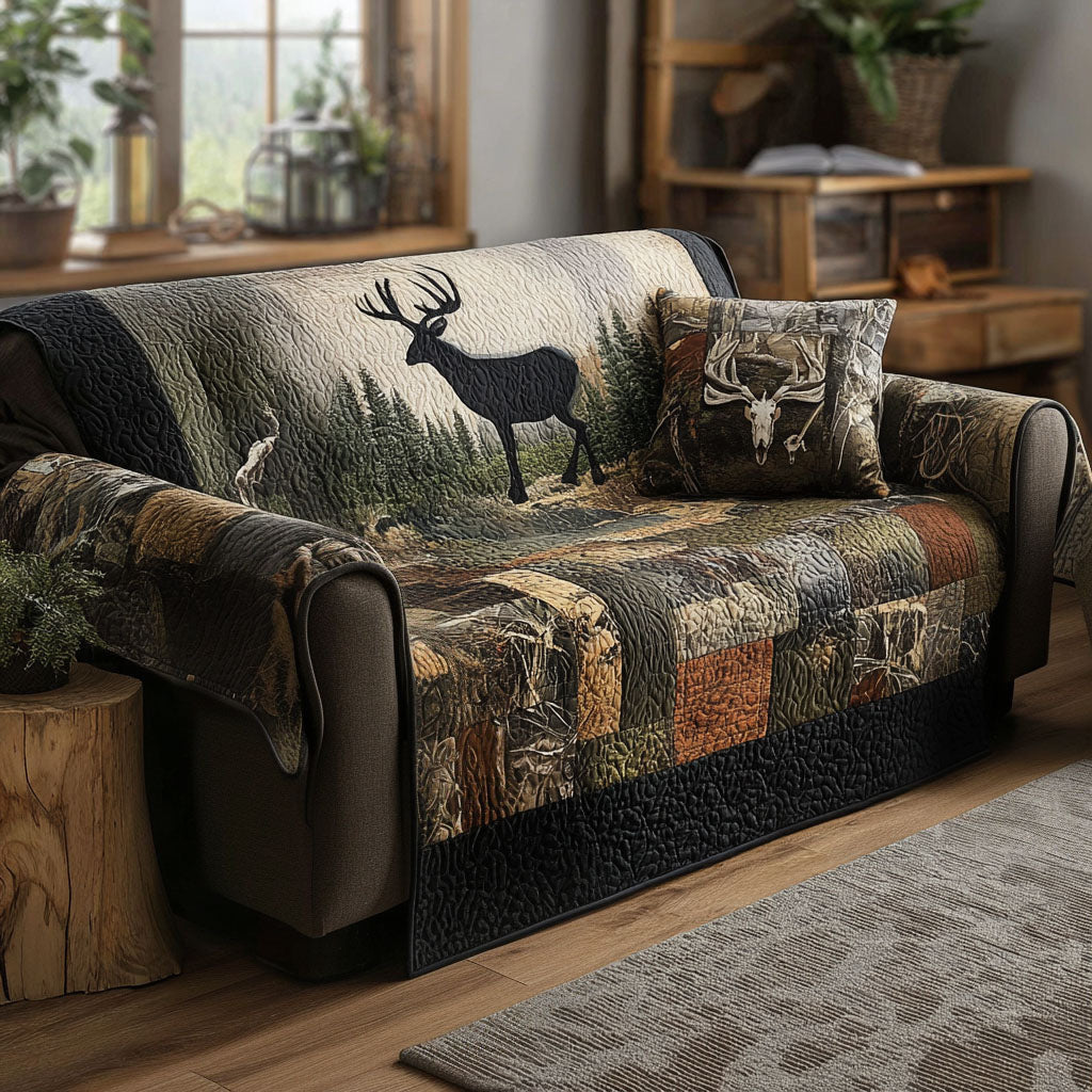 The Woodland Track Quilted Sofa Cover Reindeer Holiday Winter Design Home Decor Xmas Gift - Pvr
