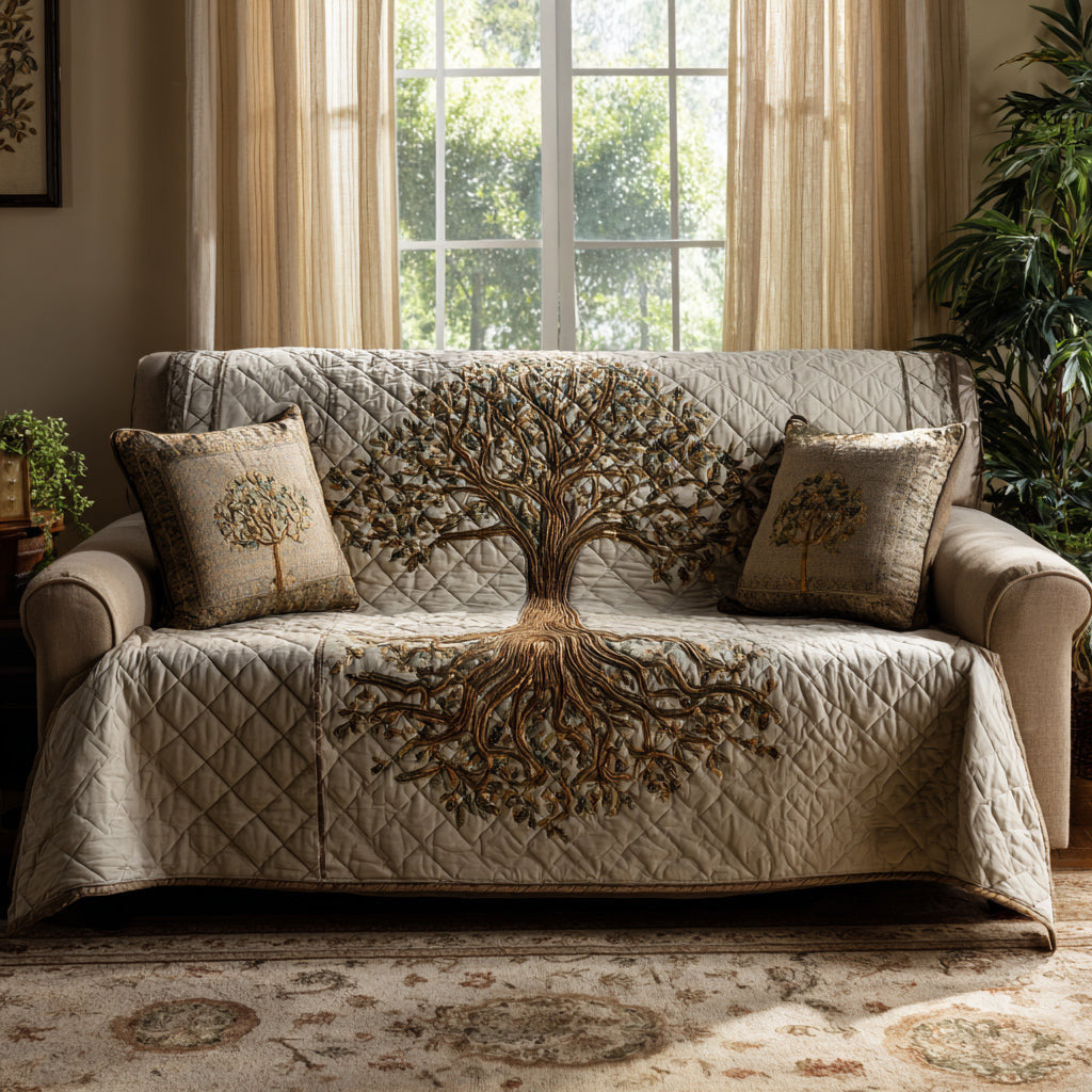 Verdant Spirit Quilted Sofa Cover Tree Plant Natural Design Home Decor Natural Lover Gifts - Pvr