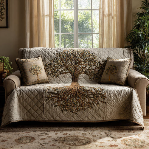 Verdant Spirit Quilted Sofa Cover Tree Plant Natural Design Home Decor Natural Lover Gifts - Pvr