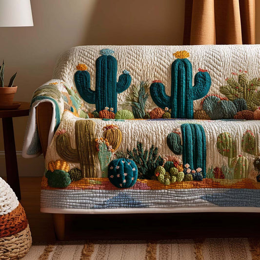Little Prickle Quilted Sofa Cover Floral Catcus Holiday Design Home Decor Gift For Her - Pvr