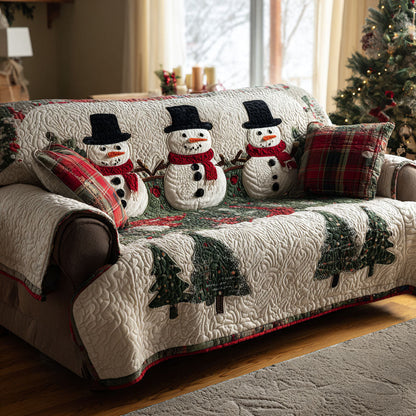 Pine Snowmen Quilted Sofa Cover Snowman Living Room Decor Christmas Sofa Cover Xmas Gift - Pvr