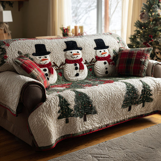 Pine Snowmen Quilted Sofa Cover Snowman Living Room Decor Christmas Sofa Cover Xmas Gift - Pvr