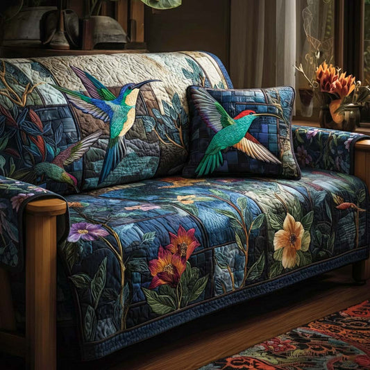 Mountain Ruby Quilted Sofa Cover Hummingbird Living Room Vintage Sofa Protector Gift For Him - Pvr