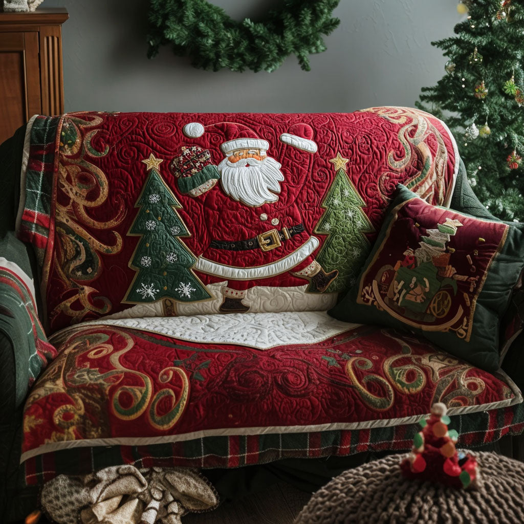 Silent Night Quilted Sofa Cover Santa Funny Christmas Scene Luxury Home Decor Gift For Guy - Pvr