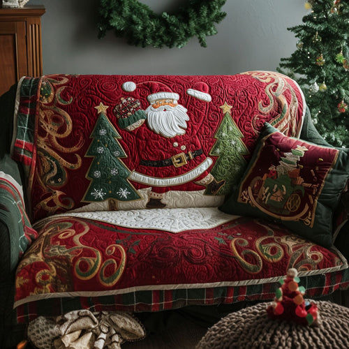 Silent Night Quilted Sofa Cover Santa Funny Christmas Scene Luxury Home Decor Gift For Guy - Pvr
