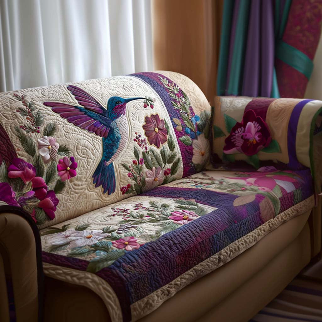 Speedy Bird Quilted Sofa Cover Hummingbird Couch Furniture Unique Art Christmas Gifts - Pvr