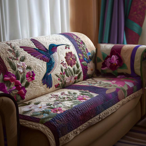 Speedy Bird Quilted Sofa Cover Hummingbird Couch Furniture Unique Art Christmas Gifts - Pvr