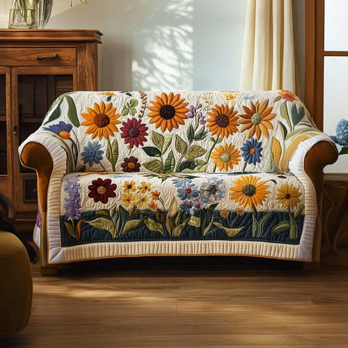Spring Bloom Quilted Sofa Cover Sunflower Best Living Room Decor Sofa Gifts For Girlfriend - Pvr