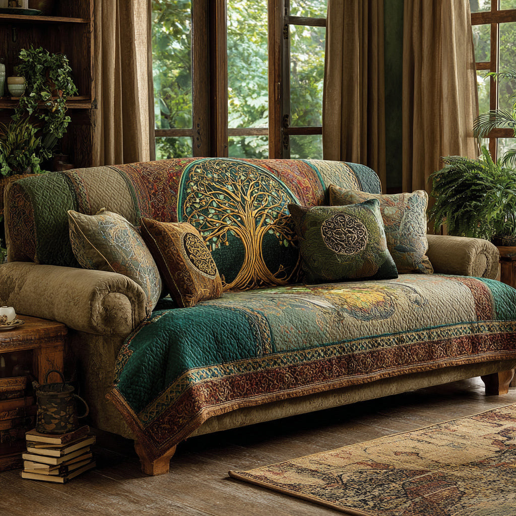 Radiant Roots Quilted Sofa Cover Tree Of Life Plant Natural Design Home Decor Gift For Guys - Pvr