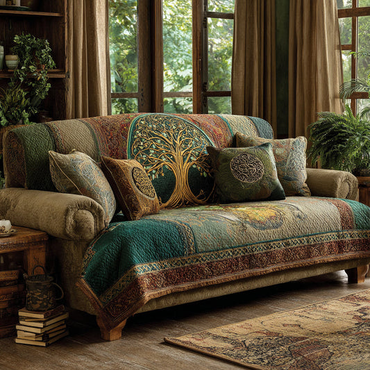 Radiant Roots Quilted Sofa Cover Tree Of Life Plant Natural Design Home Decor Gift For Guys - Pvr
