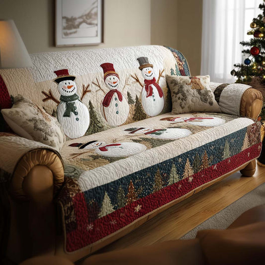 Snowy Friends Quilted Sofa Cover Snowman Luxury Design Home Decor Gift For Friend - Pvr