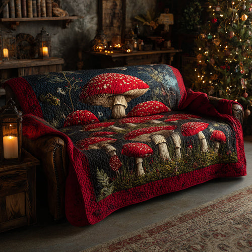 Mystic Mushroom Meadow Quilted Sofa Cover Warm Holiday Winter Design Home Decor Xmas Gift - Pvr