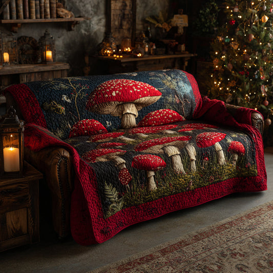 Mystic Mushroom Meadow Quilted Sofa Cover Warm Holiday Winter Design Home Decor Xmas Gift - Pvr