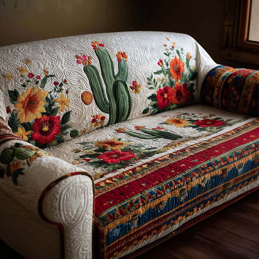 Prickly Pear Quilted Sofa Cover Holiday Design Home Decor Cactus Themed Birthday Gifts - Pvr