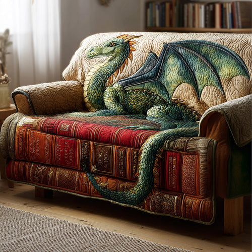 Mythbound Pages Quilted Sofa Cover Dragon Themed Unique Home Decor Ideas Gift For Boyfriend - Pvr
