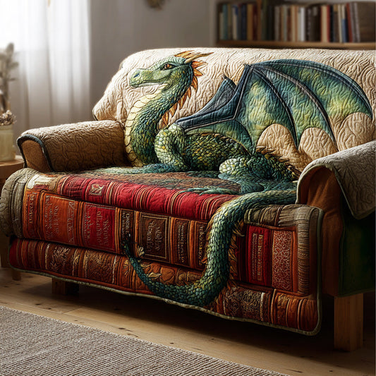 Mythbound Pages Quilted Sofa Cover Dragon Themed Unique Home Decor Ideas Gift For Boyfriend - Pvr