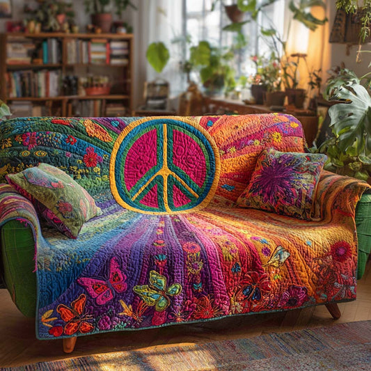 Peaceful Bloom Quilted Sofa Cover Holiday Home Decor Butterfly Gifts For Mom - Pvr