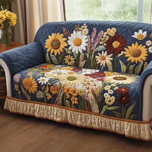 Joyful Petal Quilted Sofa Cover Plant Christmas Holiday Sofa Protector Gift For Her - Pvr