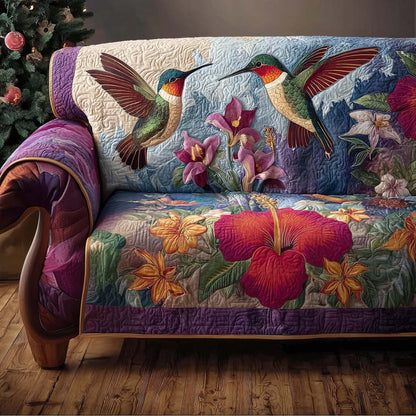 Nectar Hunter Quilted Sofa Cover Hummingbird Couch Furniture Unique Art Christmas Gifts - Pvr