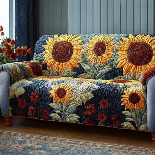 Lush Garden Quilted Sofa Cover Sunflower Living Room Vintage Sofa Protector Gift For Her - Pvr
