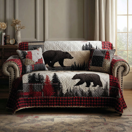 Plaid Forest Quilted Sofa Cover Luxury Home Decor Unique Gifts For Bear Lovers - Pvr