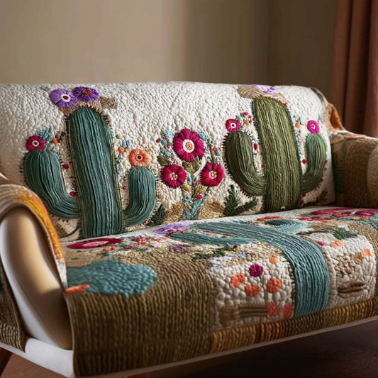 Wild Desert Quilted Sofa Cover Cactus Print Luxury Home Decor Best Gifts For Grandma - Pvr