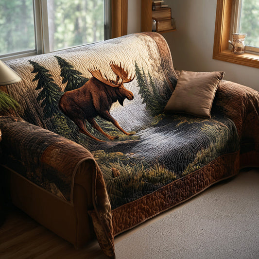 Majestic Quilted Sofa Cover Moose Graphic Holiday Winter Design Home Decor Xmas Gift - Pvr