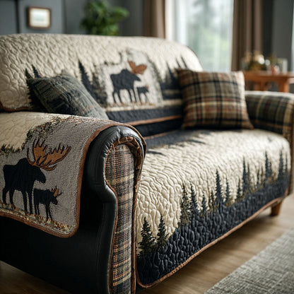 Moose Trail Quilted Sofa Cover Living Room Decor Christmas Sofa Cover Gift For Deer Lover - Pvr