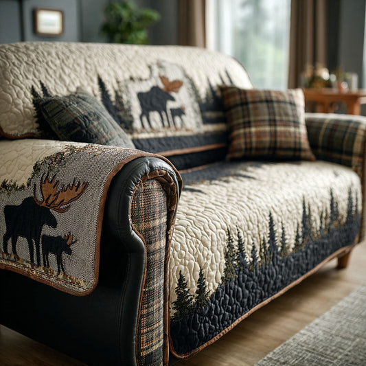 Moose Trail Quilted Sofa Cover Living Room Decor Christmas Sofa Cover Gift For Deer Lover - Pvr