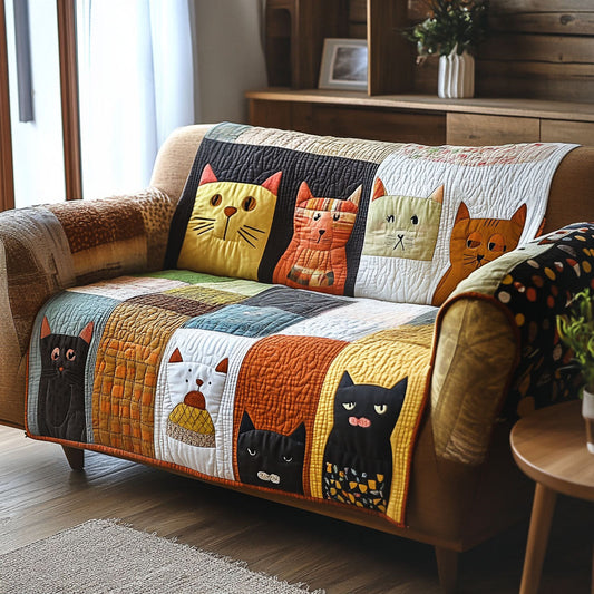 Whisker Lines Quilted Sofa Cover Cat Humorous Christmas Sofa Protector Themed Cat Lover Gift - Pvr
