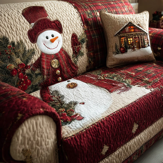 Merry Frost Glow Quilted Sofa Cover Snowman Living Room Decor Christmas Gift For Teens - Pvr