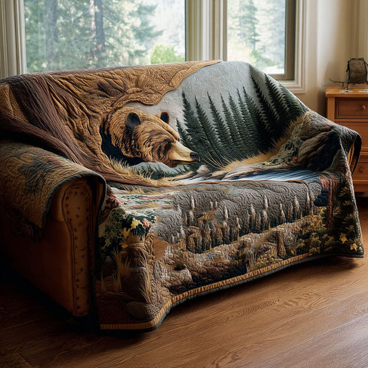 Tranquil Woods Quilted Sofa Cover Bear House Wooden Luxury Home Decor Gift For Her - Pvr