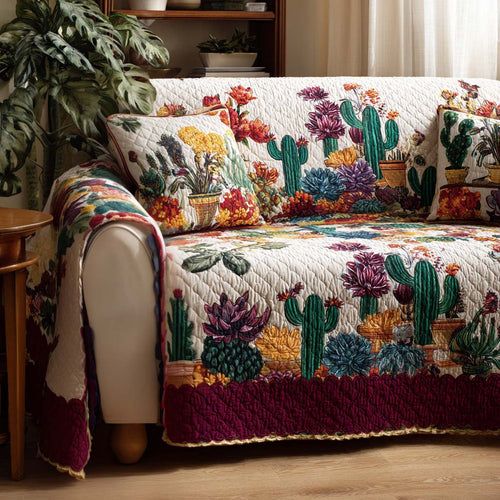 Prickly Love Quilted Sofa Cover Catcus Holiday Design Home Decor Gift For Friendly - Pvr