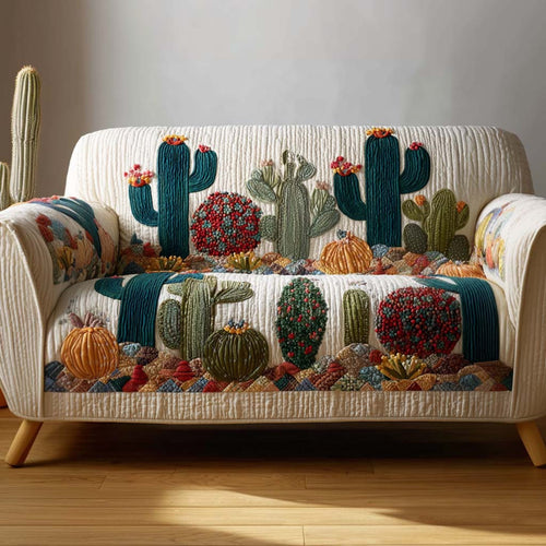 Little Prickle Quilted Sofa Cover Floral Catcus Holiday Design Home Decor Gift For Her - Pvr