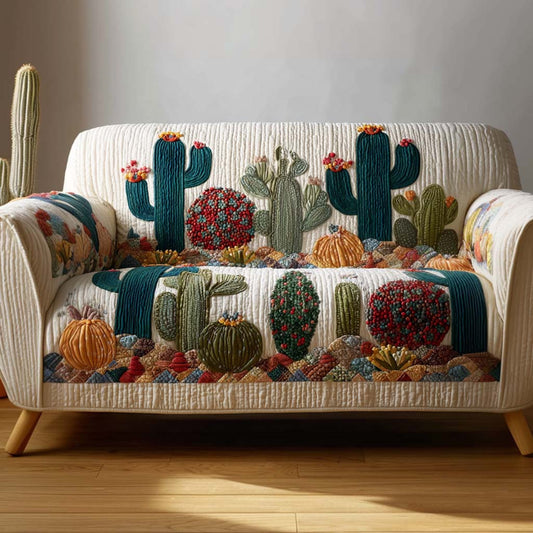 Little Prickle Quilted Sofa Cover Floral Catcus Holiday Design Home Decor Gift For Her - Pvr