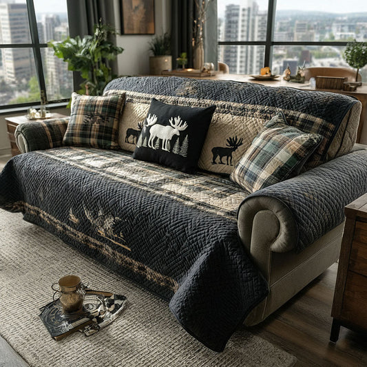 Timberline Haven Quilted Sofa Cover Reindeer Luxury Vintage Home Decor Best Gifts For Mom - Pvr