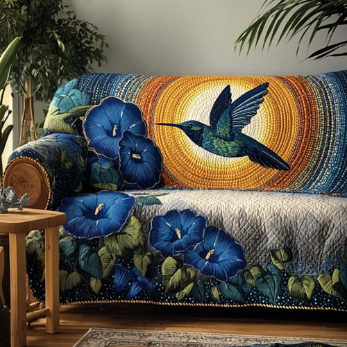 Wings of Joy Quilted Sofa Cover Hummingbird Panel Couch Furniture Unique Art Christmas Gifts - Pvr