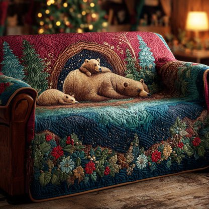 Woodland Wander Bear Quilted Sofa Cover Wood Cabin Design Home Decor Gift For Guys - Pvr