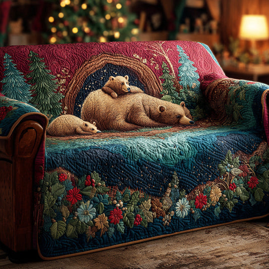 Woodland Wander Bear Quilted Sofa Cover Wood Cabin Design Home Decor Gift For Guys - Pvr