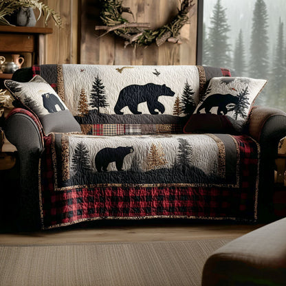 Woodland Bear Quilted Sofa Cover Wild Style Themed Luxury Home Decor Gift For Men - Pvr